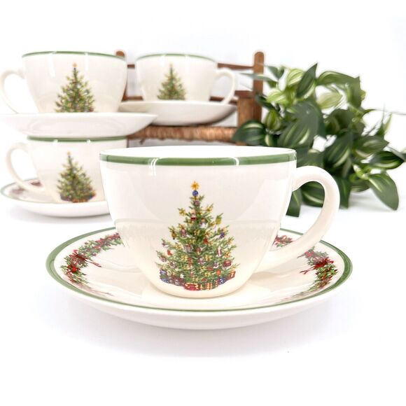 Christopher Radko Holiday Celebrations Flat Cup & Saucer Set - Green Trim - Picture 2 of 6